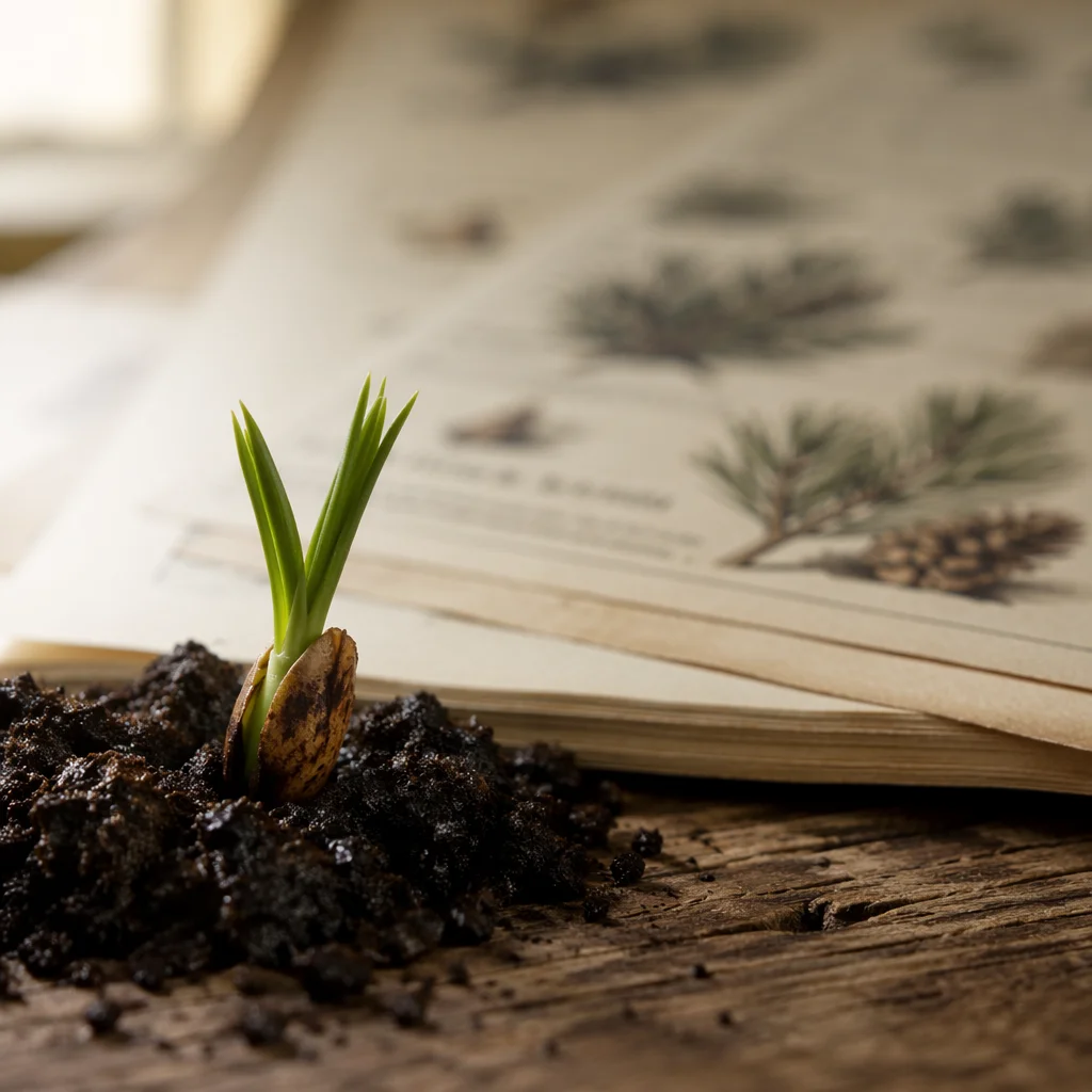 Evergreen Seedling Sprouting in Hopeful Soil