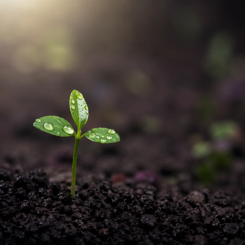 Fresh Seedling Emerging from Rich Soil