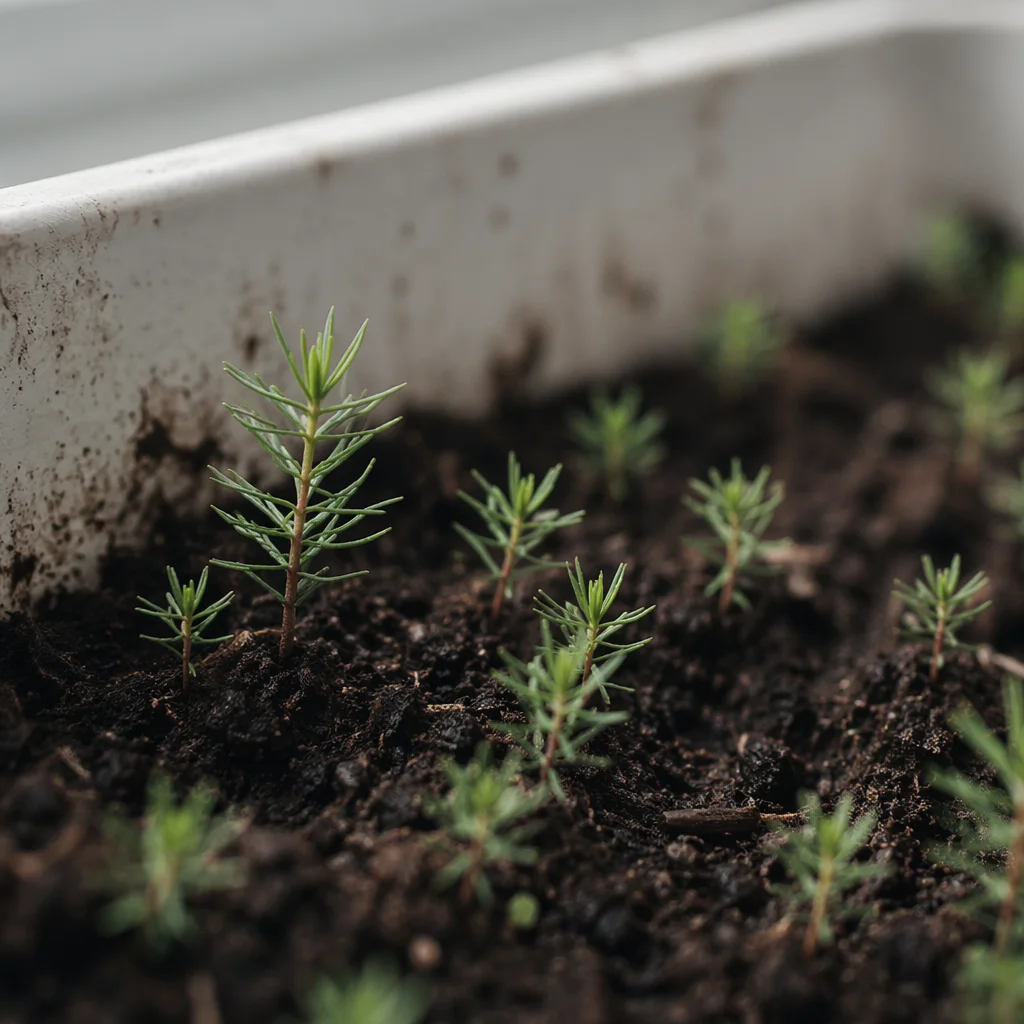 Evergreen Seedlings Sprouting in Humble Soil