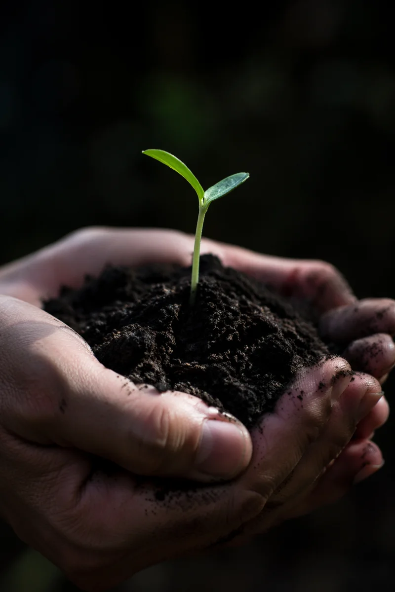 Evergreen Seedling Sprouting in Caring Hands