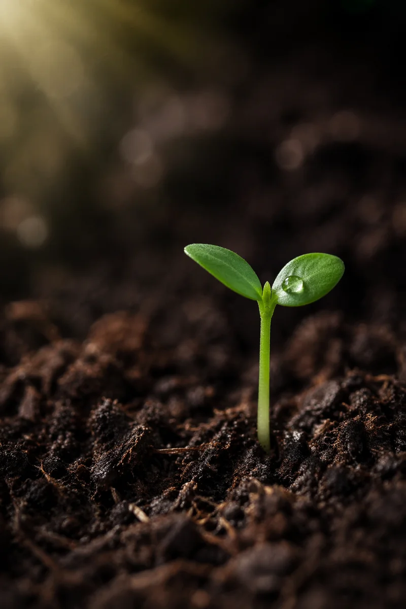 Tiny Seedling Emerging in Hopeful Soil