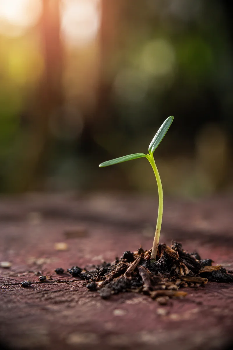 Evergreen Seedling Sprouting in Morning Light