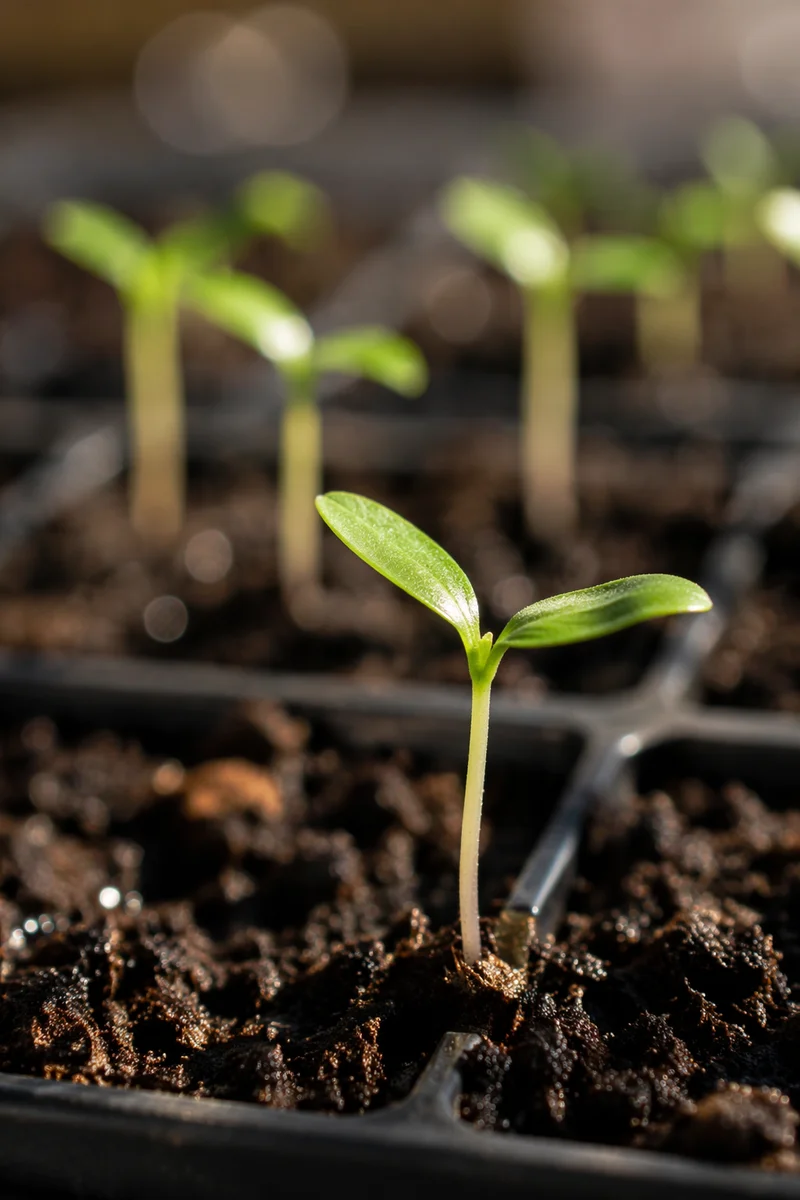 Hopeful Seedling Emerging from Moist Soil