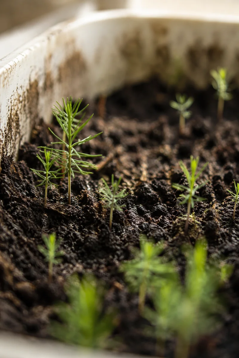 Evergreen Seedlings Sprouting in Humble Soil