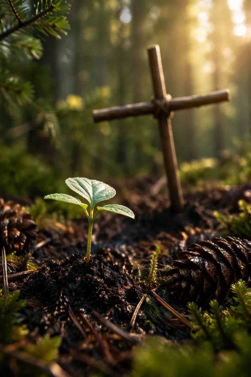 Seedling Sprouting in Evergreen Forest Faith
