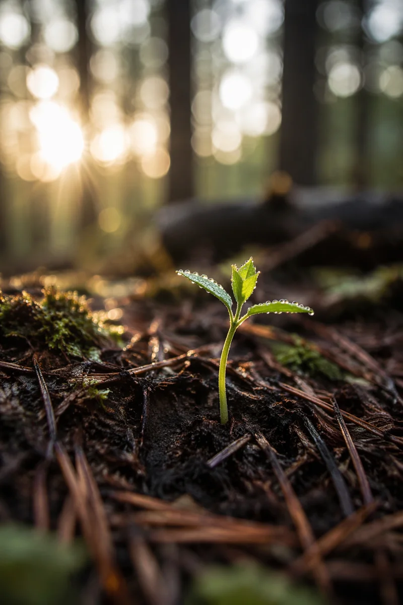 Seedling Sprouting in Evergreen Forest Soil