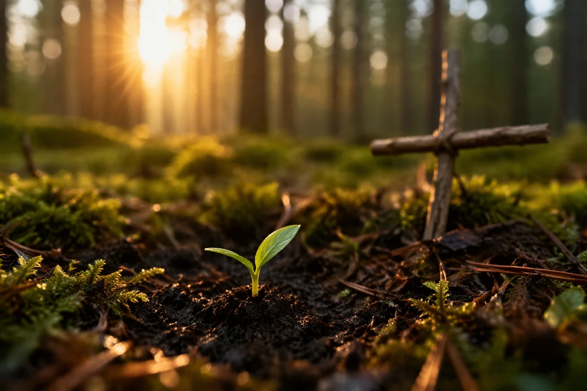 Seedling Sprouting in Evergreen Forest Light