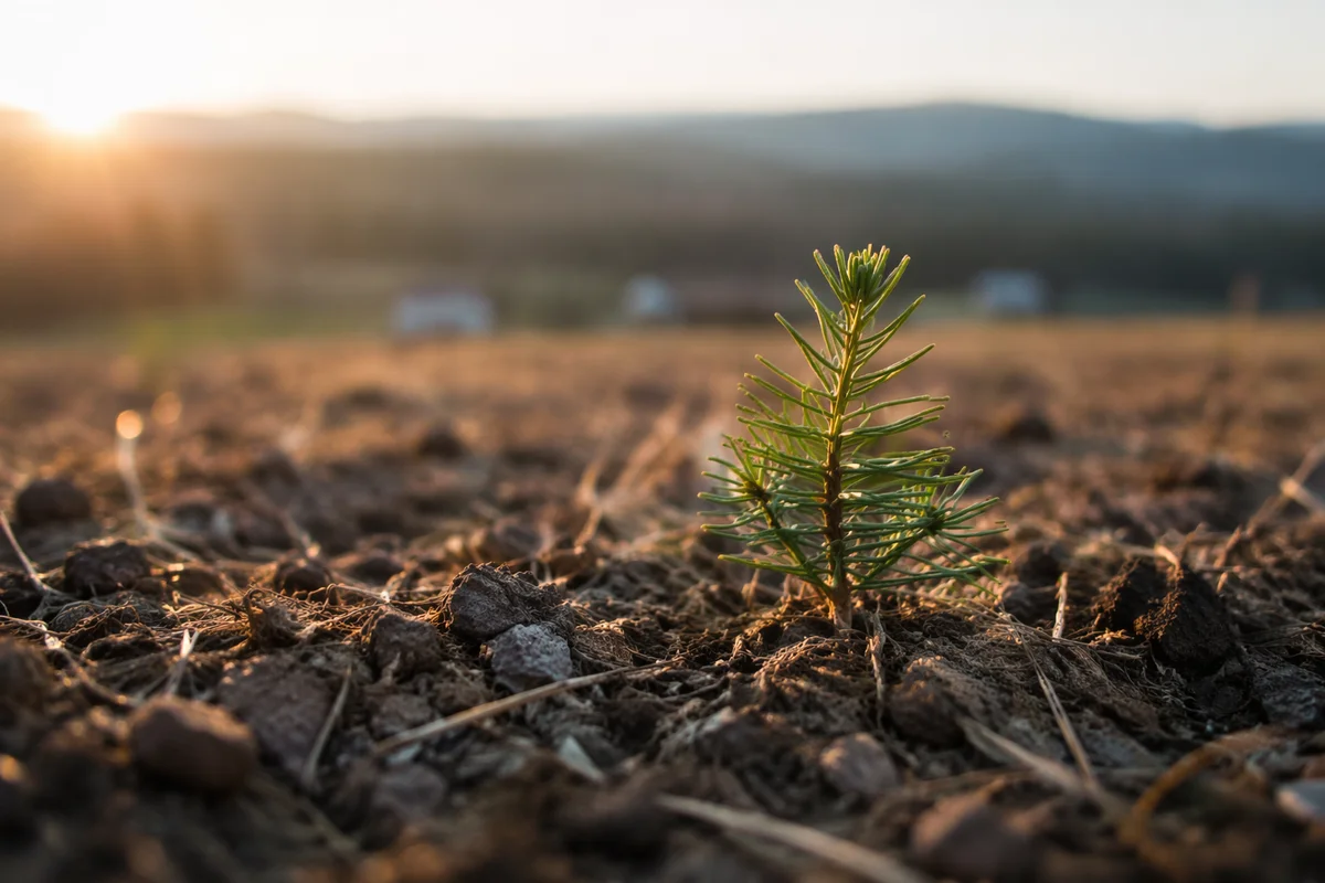 Evergreen Seedling Sprouting in Morning Light