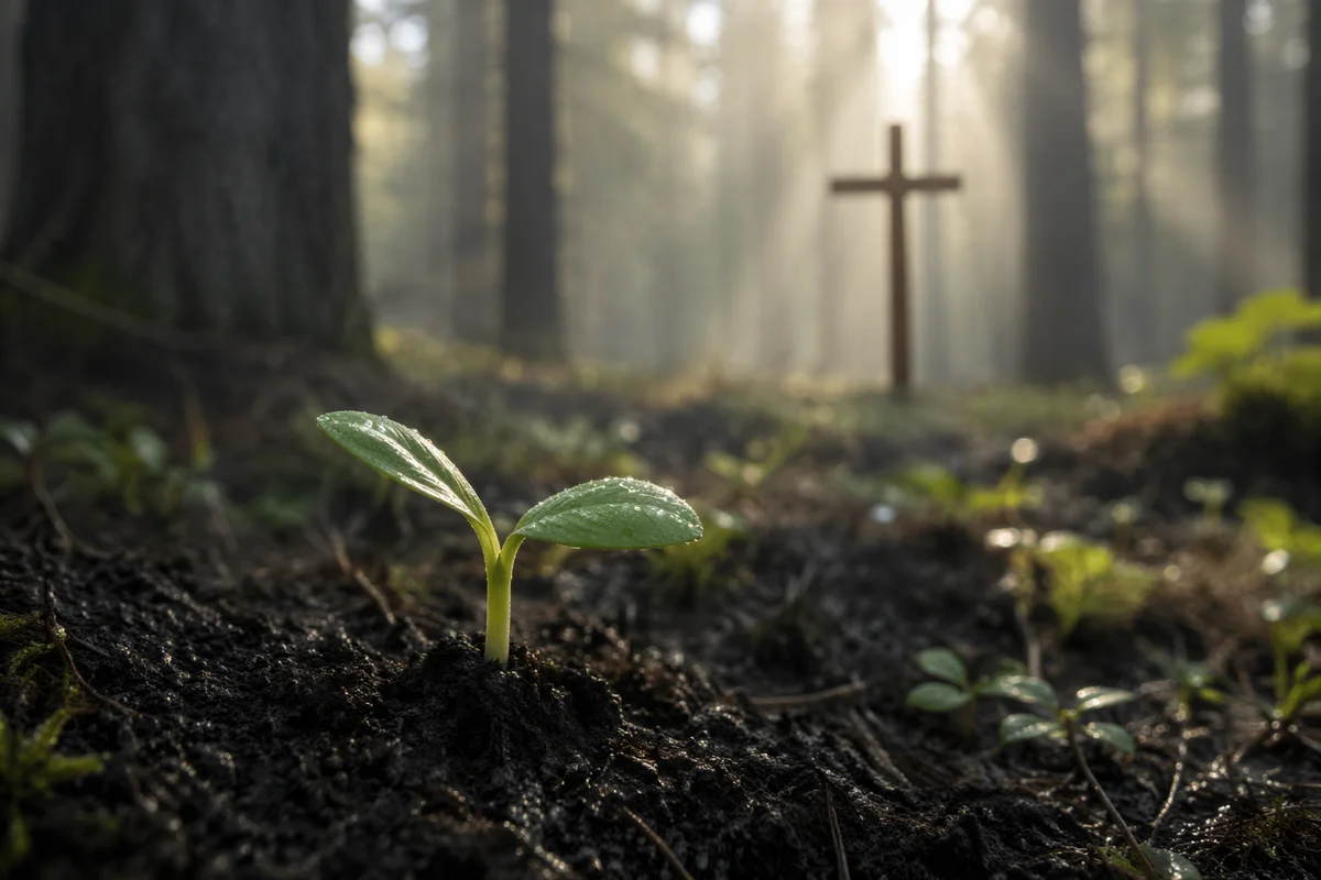 Evergreen Forest Seedling with Distant Cross