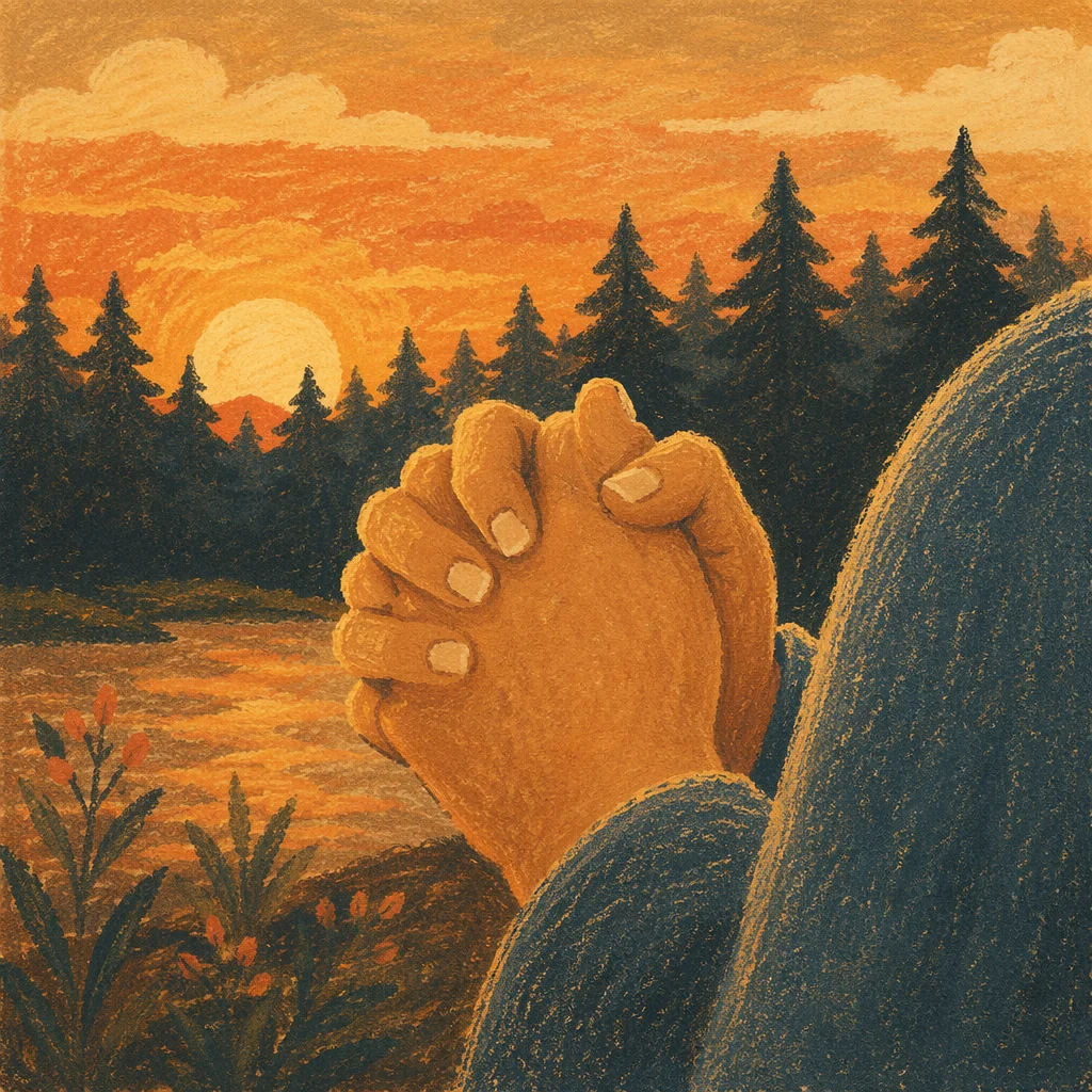 Praying Hands at Evergreen Sunset