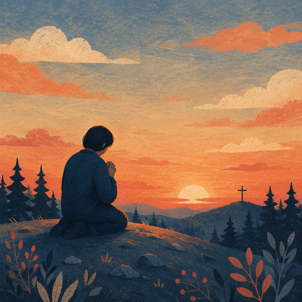 Silhouetted Prayer on Evergreen Sunset Hill
