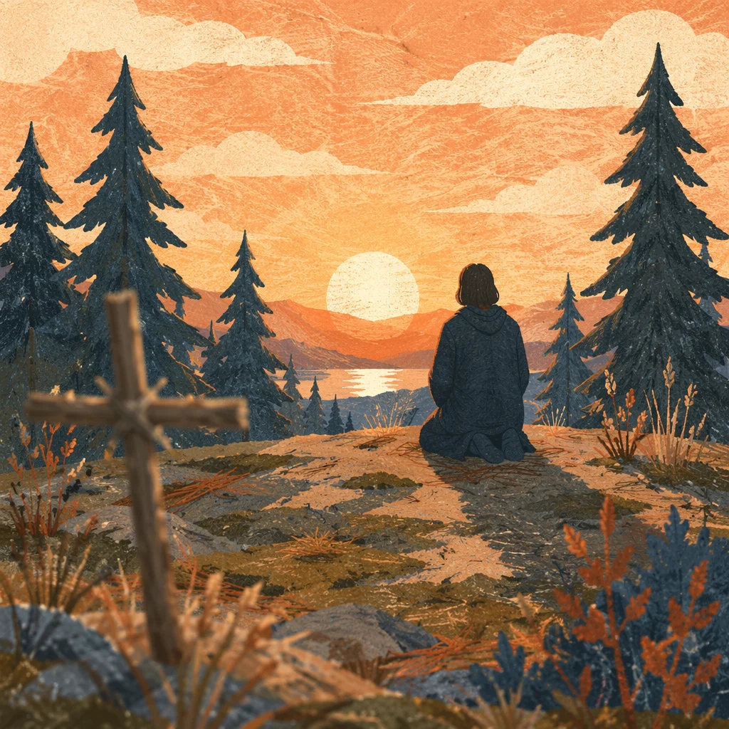 Silhouetted Prayer at Evergreen Sunset