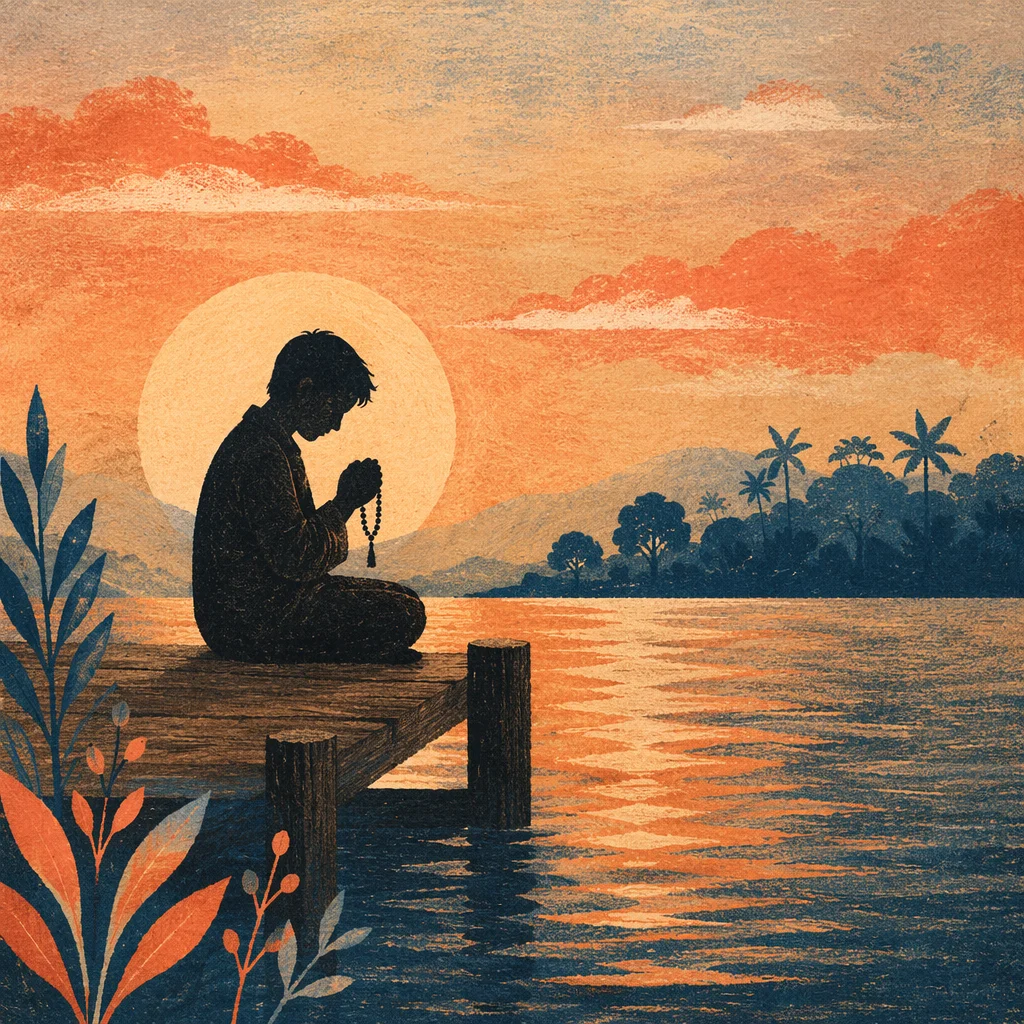 Prayer Silhouette on Sunset Dock
