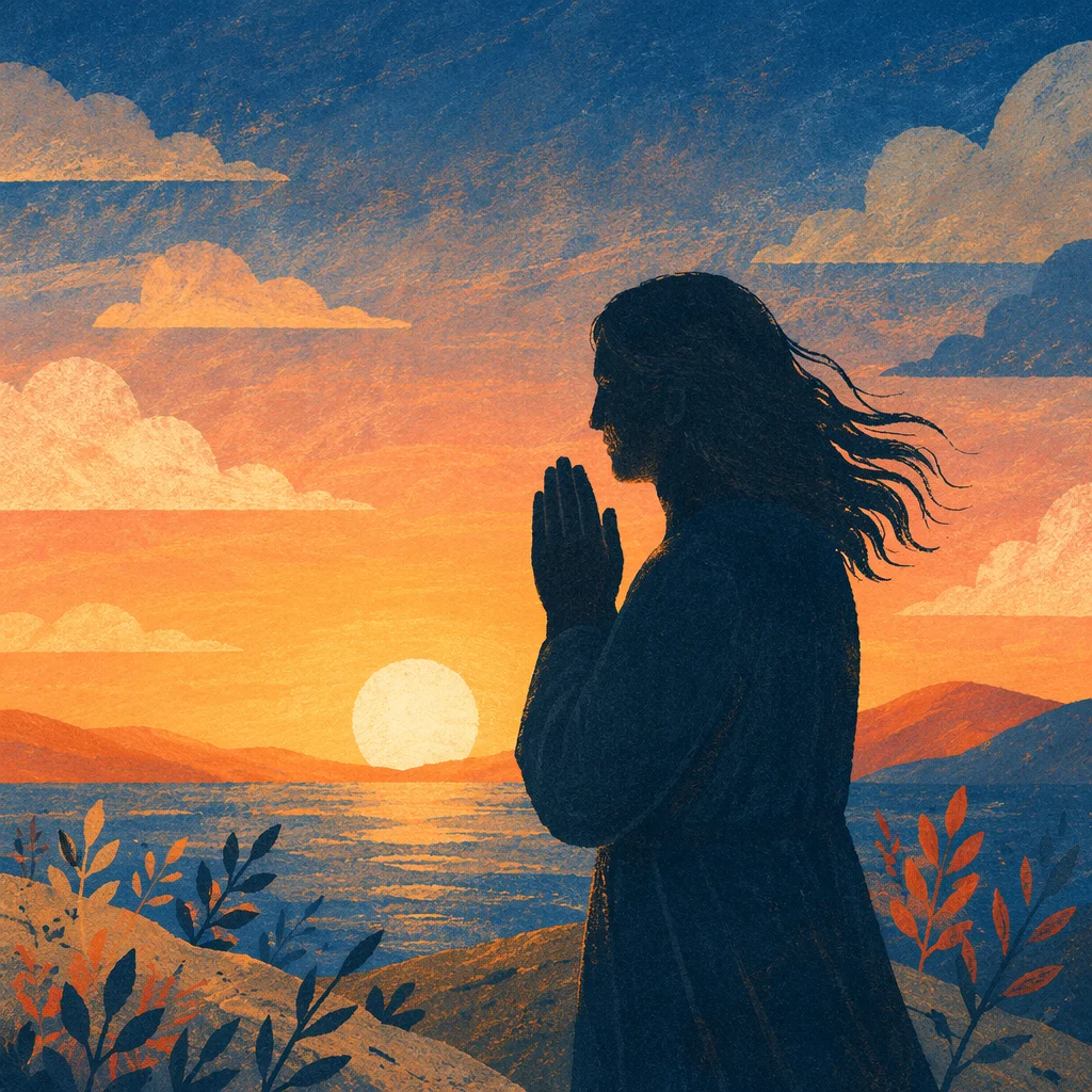 Praying Silhouette at Golden Sunset
