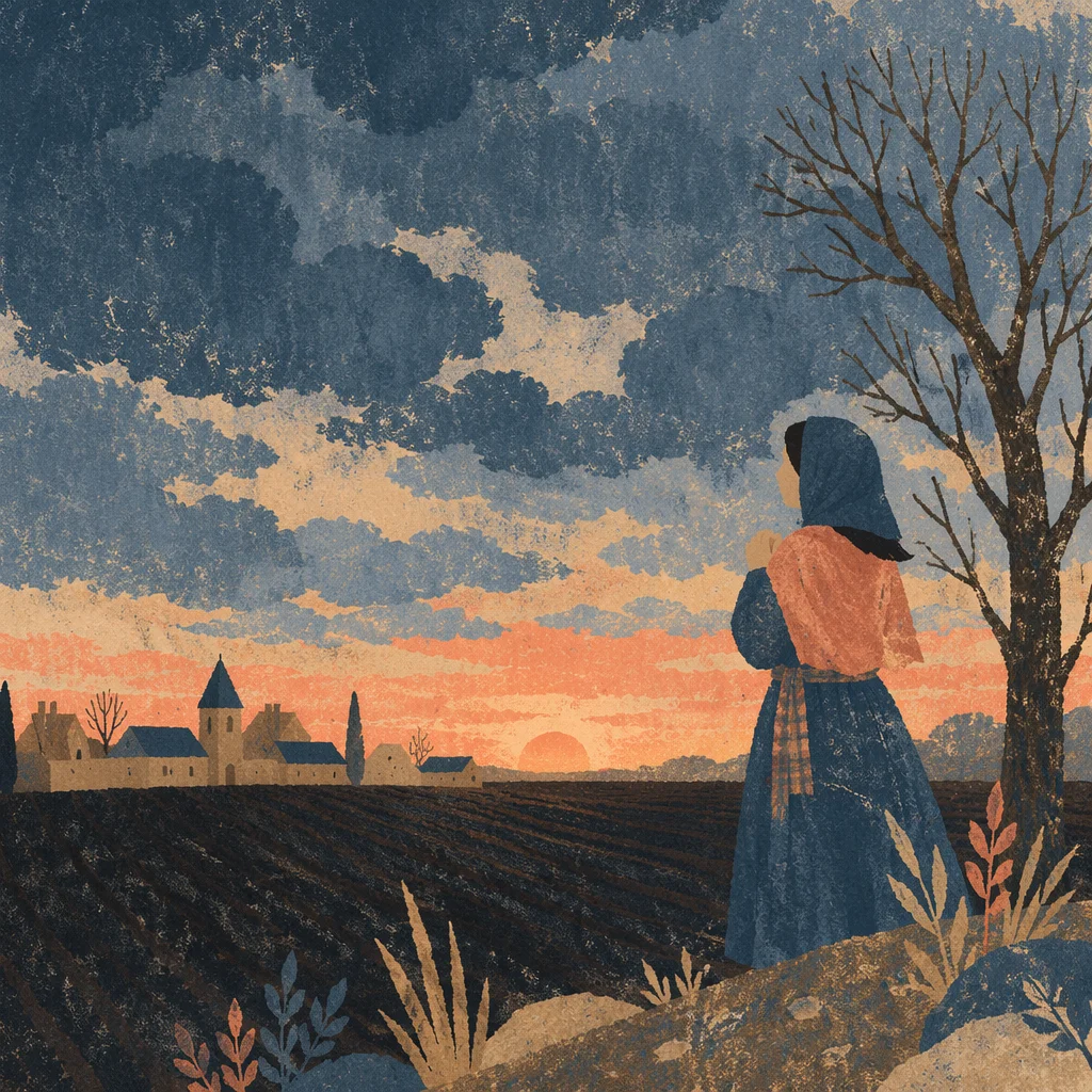 Silhouette Prayer at Rural Sunset Sky