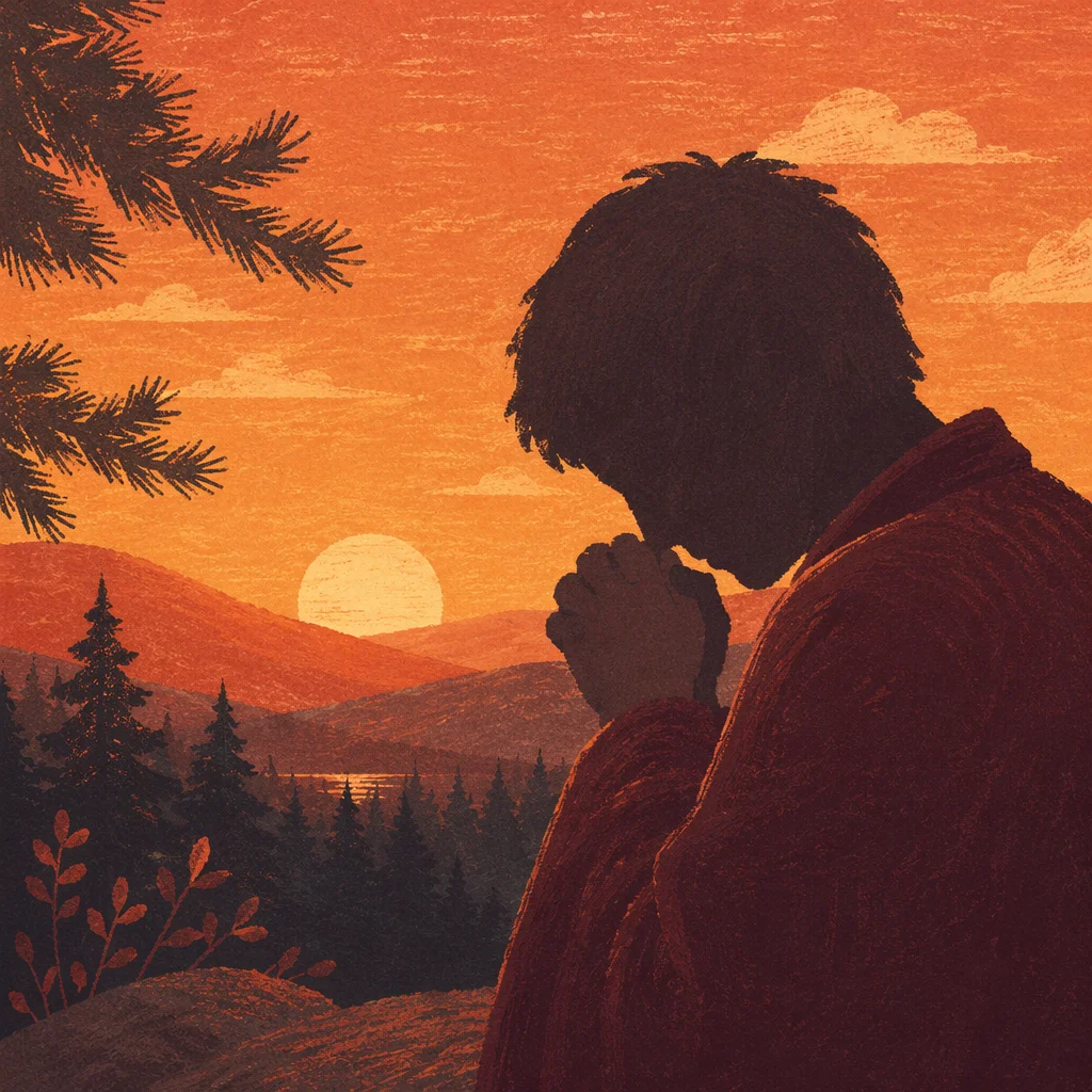 Praying Silhouette at Evergreen Sunset