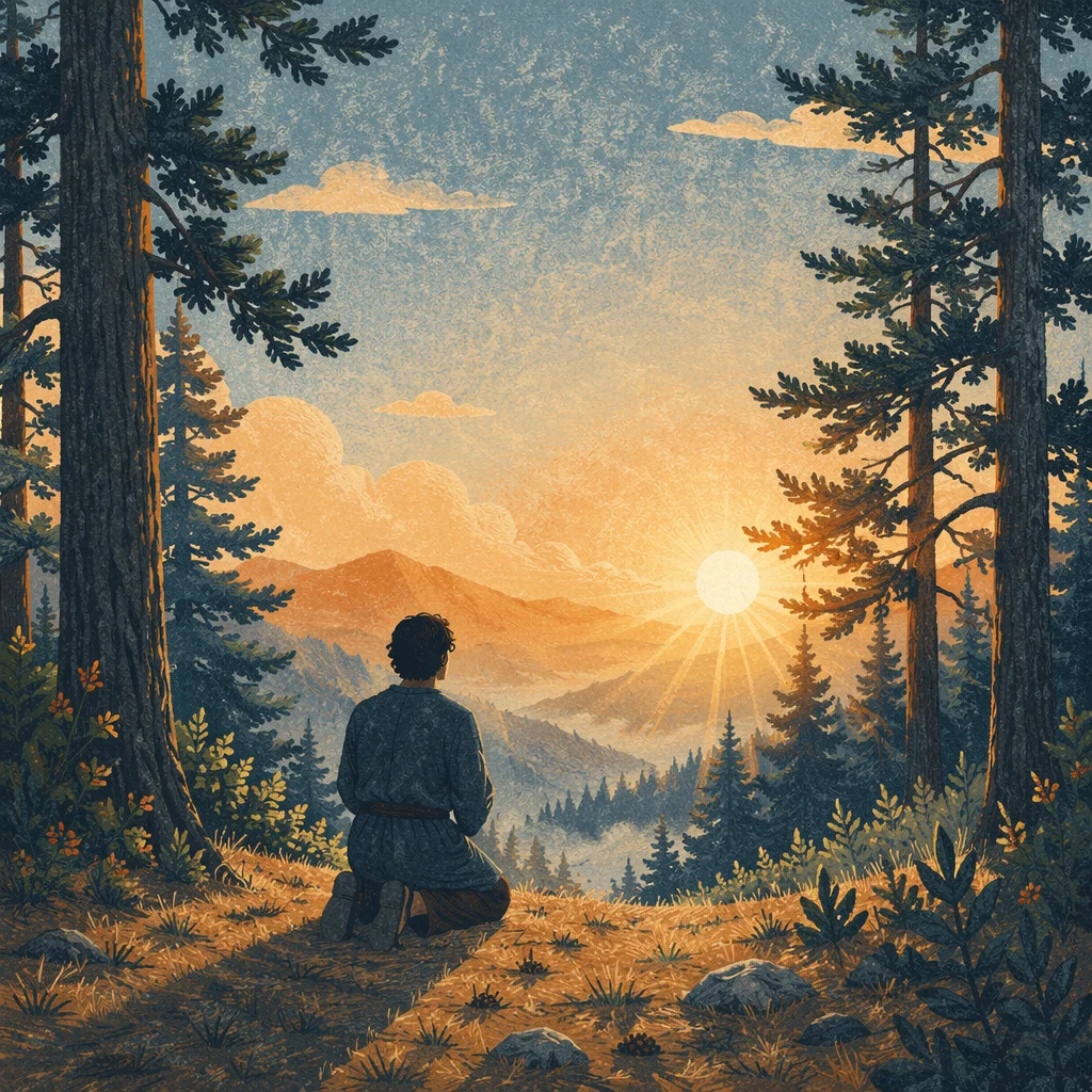 Silhouetted Prayer at Evergreen Sunset