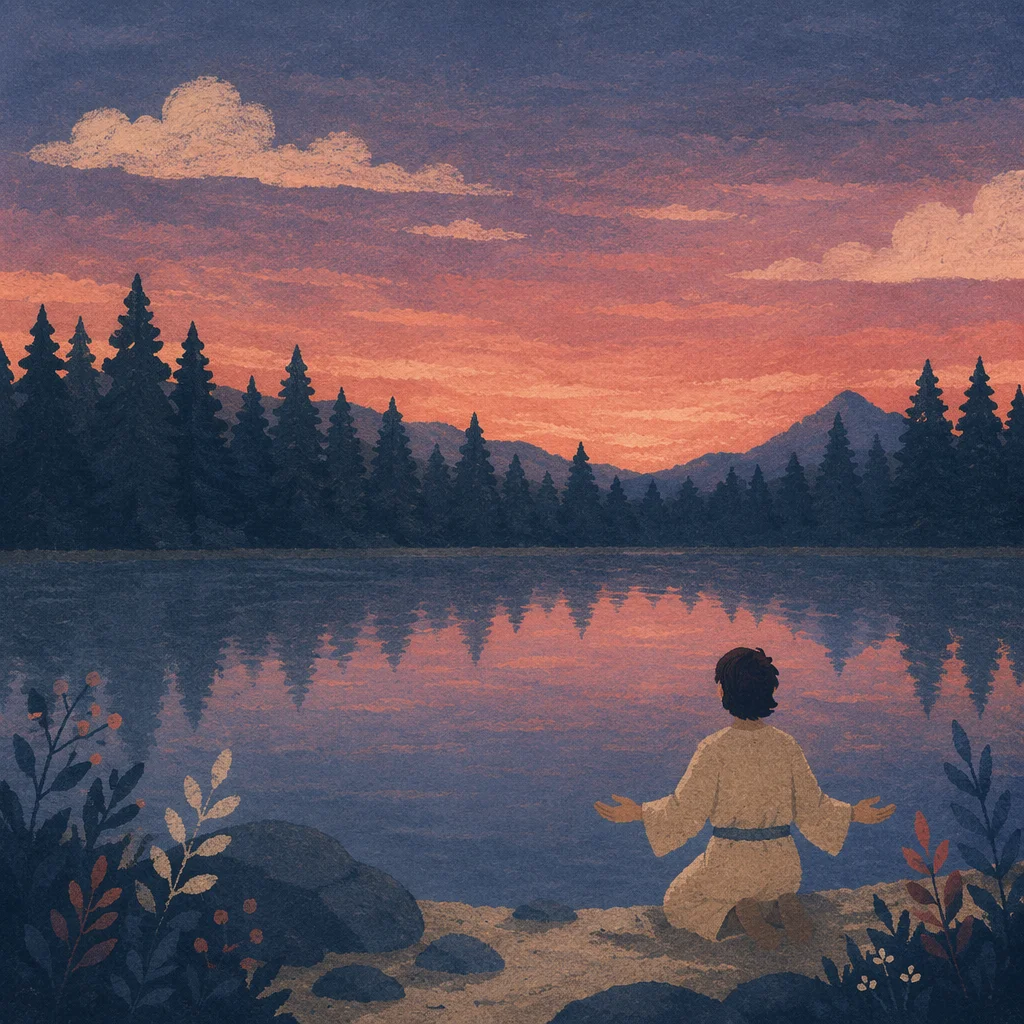 Silhouette Prayer by Evergreen Sunset Lake