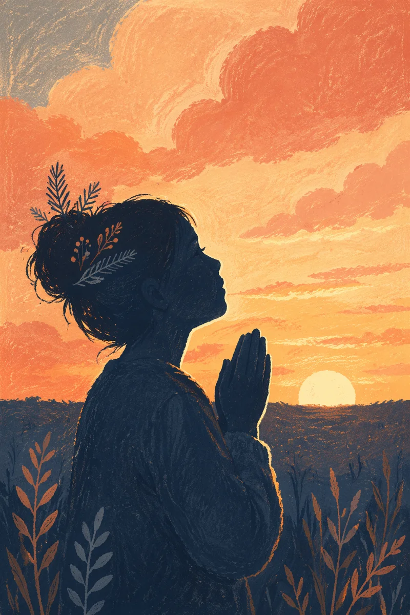 Praying Silhouette Under Golden Sunset Sky