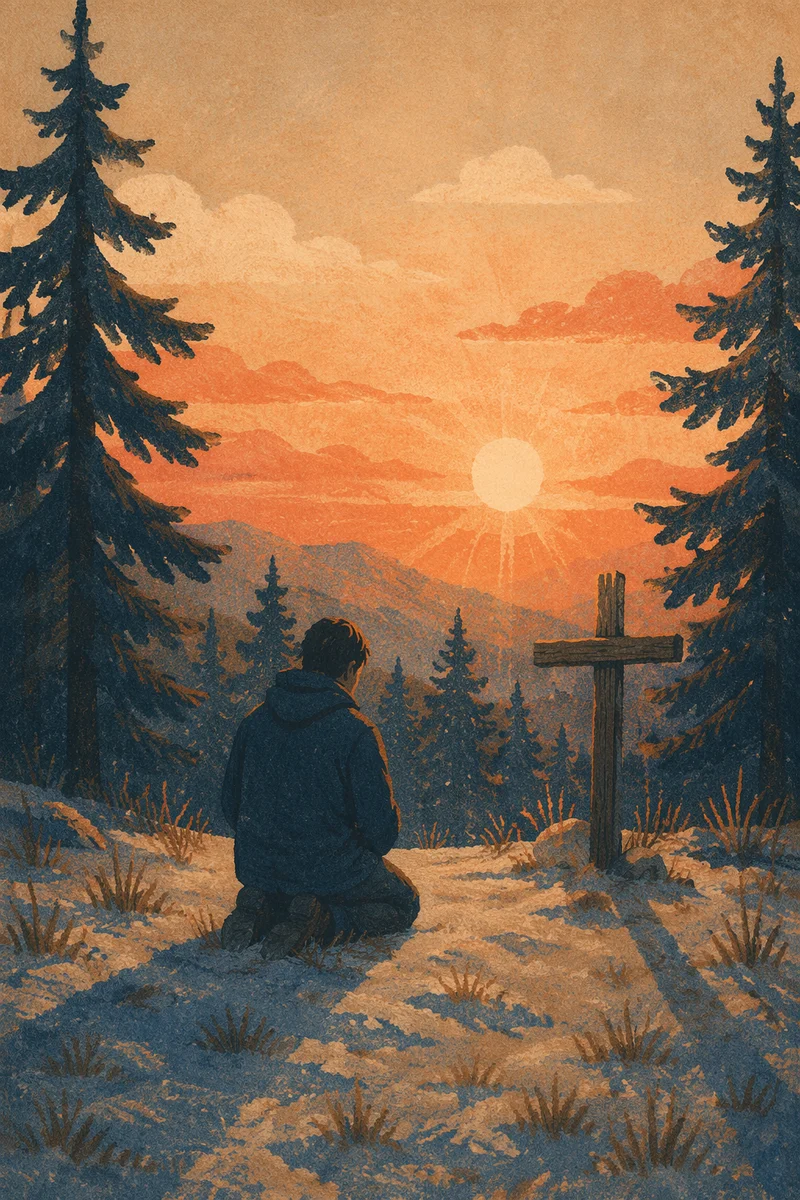 Silhouetted Prayer at Evergreen Sunset