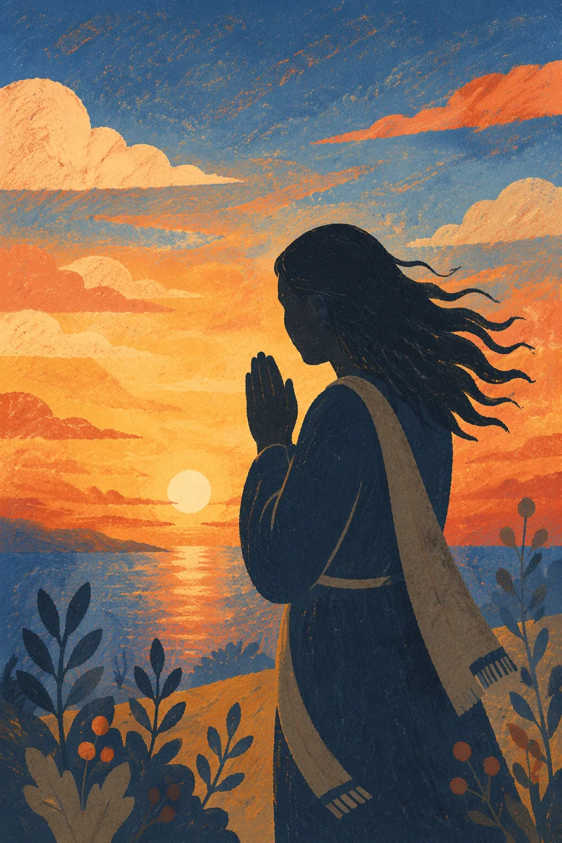 Silhouette Prayer at Golden Sunset