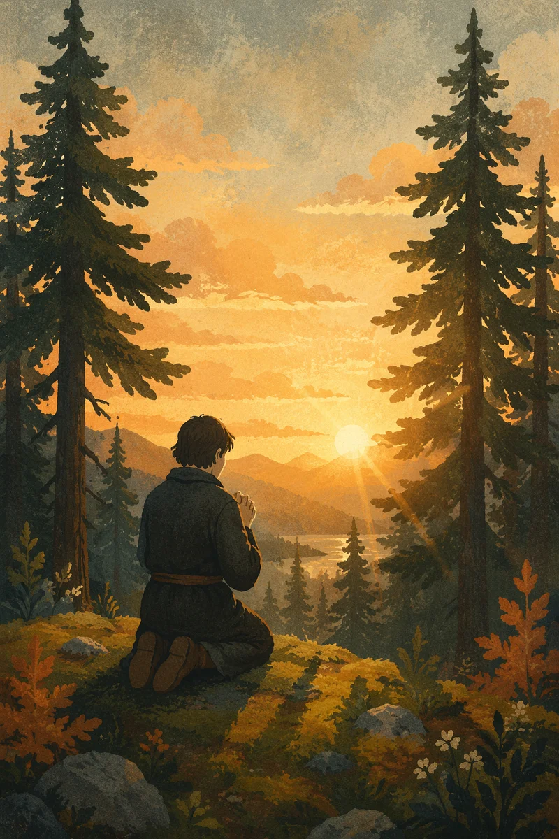 Silhouetted Prayer at Evergreen Sunset