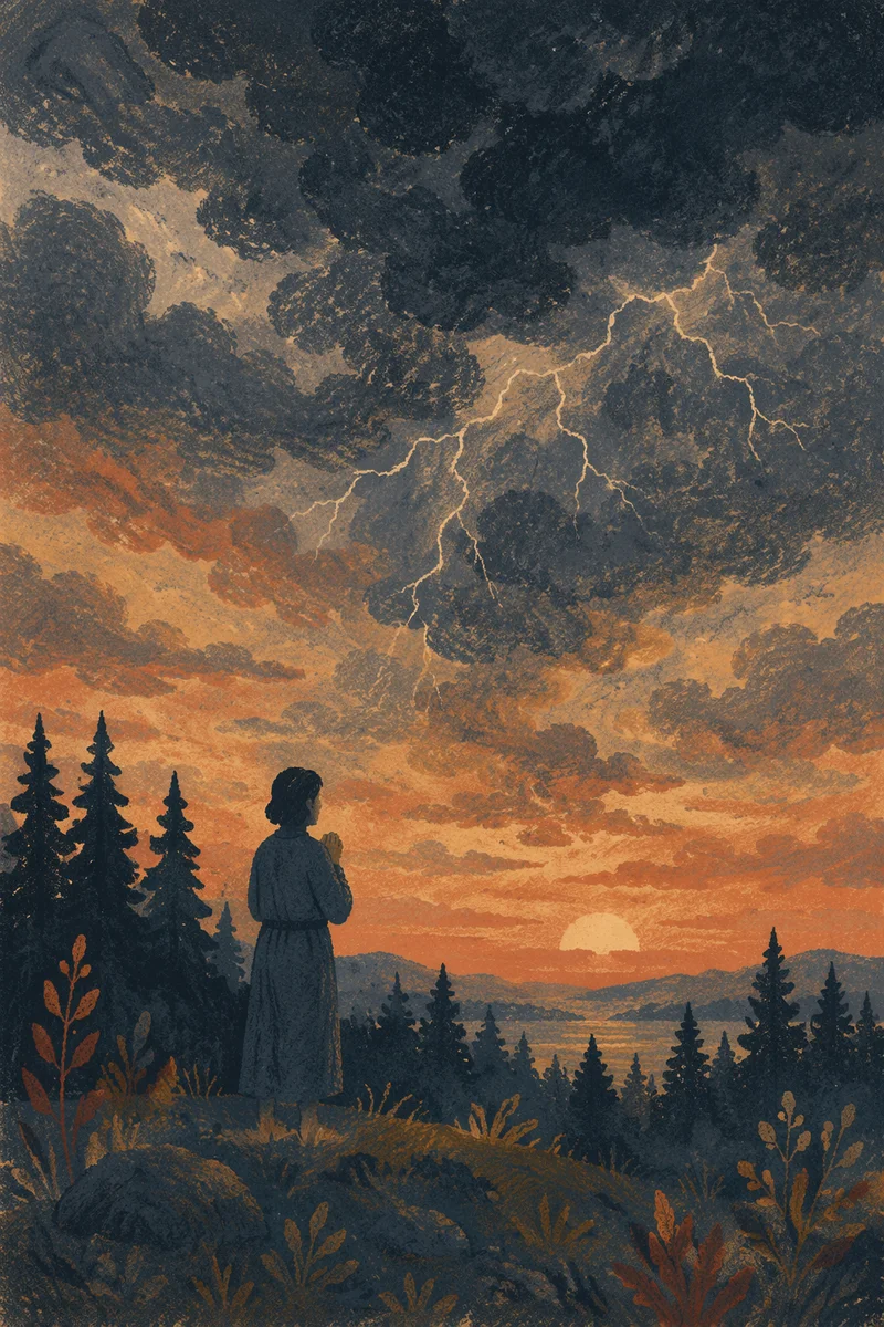 Silhouetted Prayer Beneath Stormy Sunset Sky