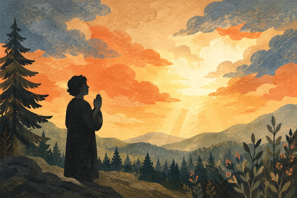 Silhouette Praying at Evergreen Sunset