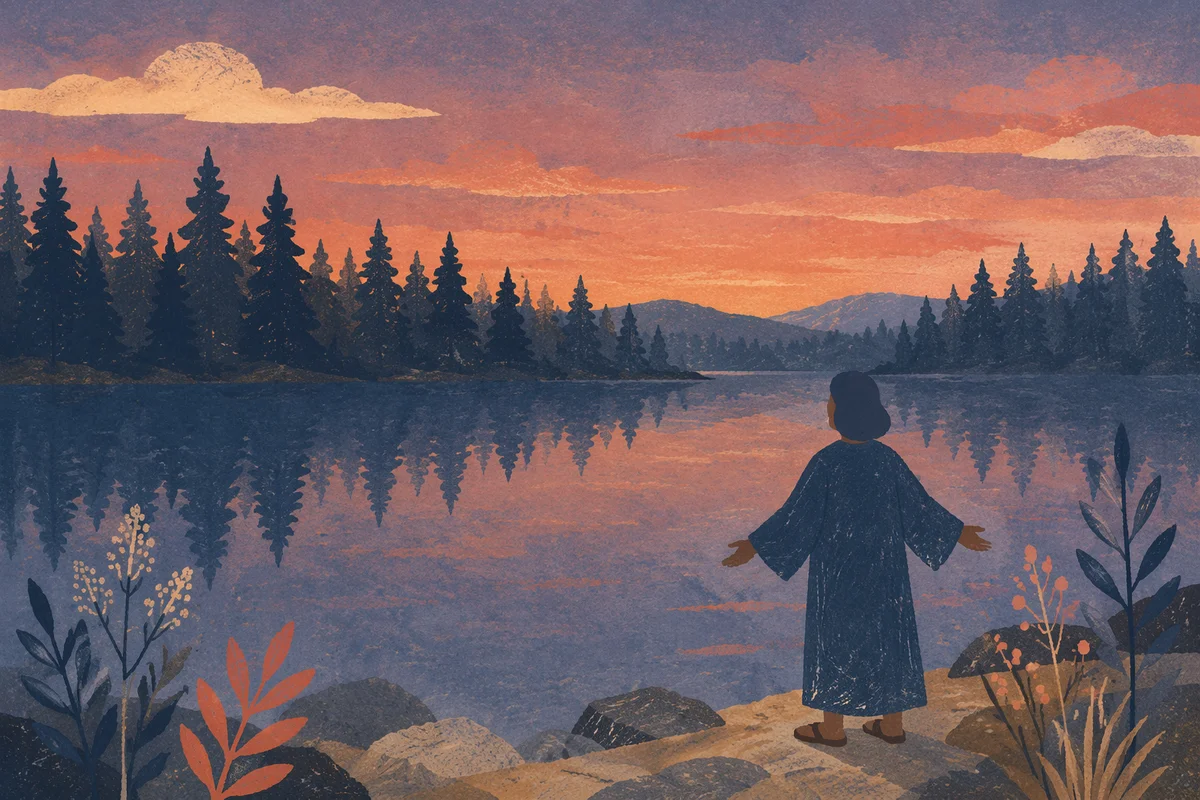 Silhouette Praying by Evergreen Lake Sunset