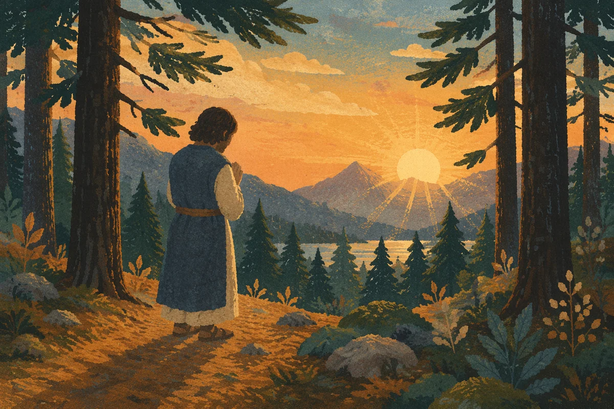 Silhouetted Prayer at Evergreen Sunset