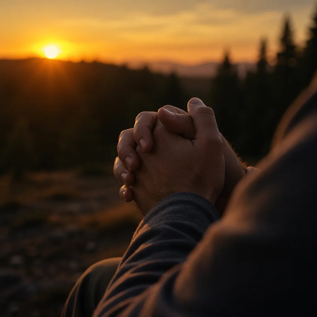 Praying Hands Silhouette at Evergreen Sunset