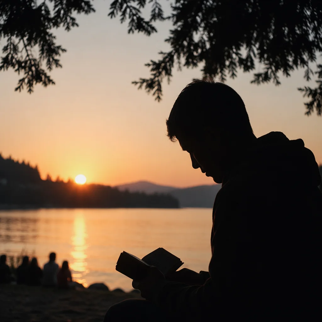 Silhouette Prayer by Lakeshore Sunset