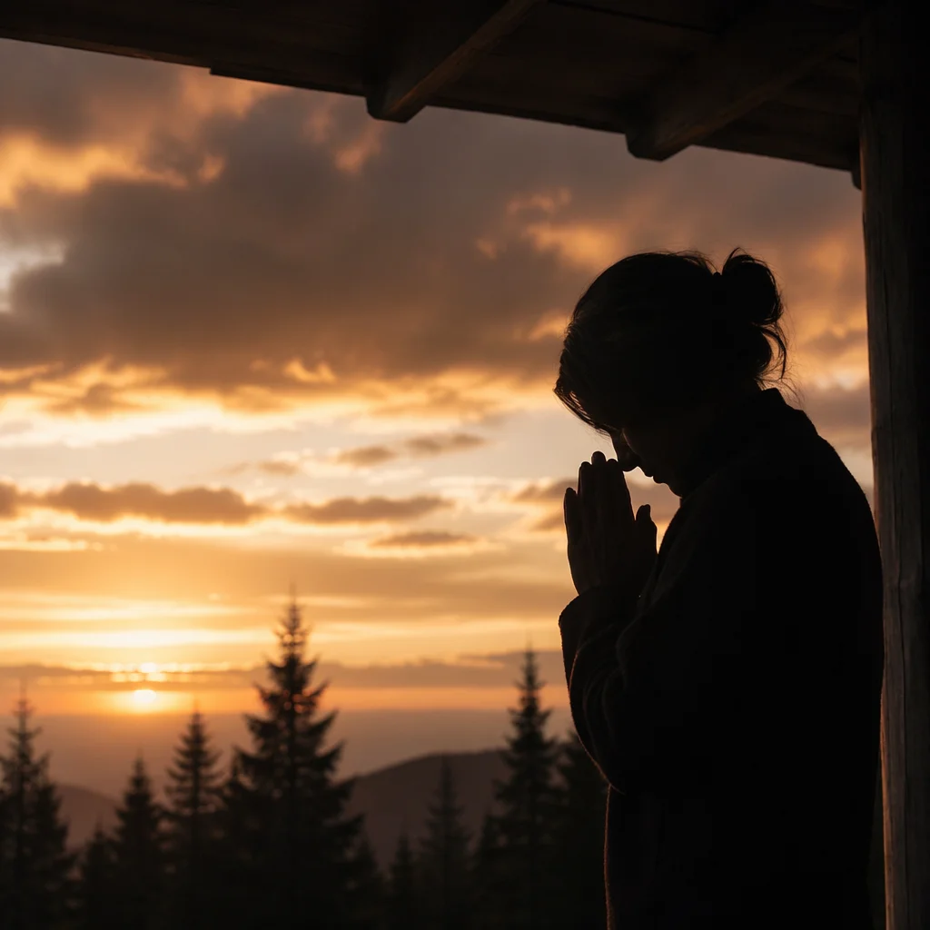 Silhouetted Prayer Beneath Sunset Shelter