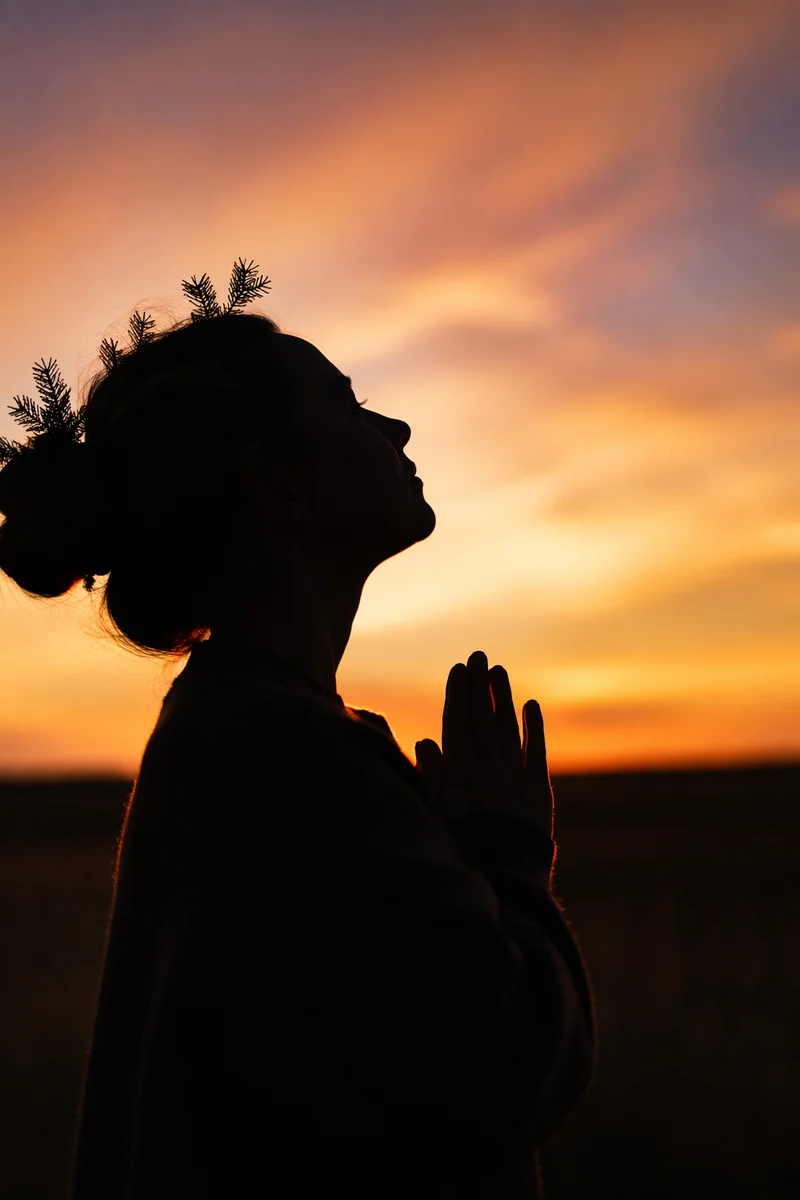 Silhouette Prayer at Golden Sunset