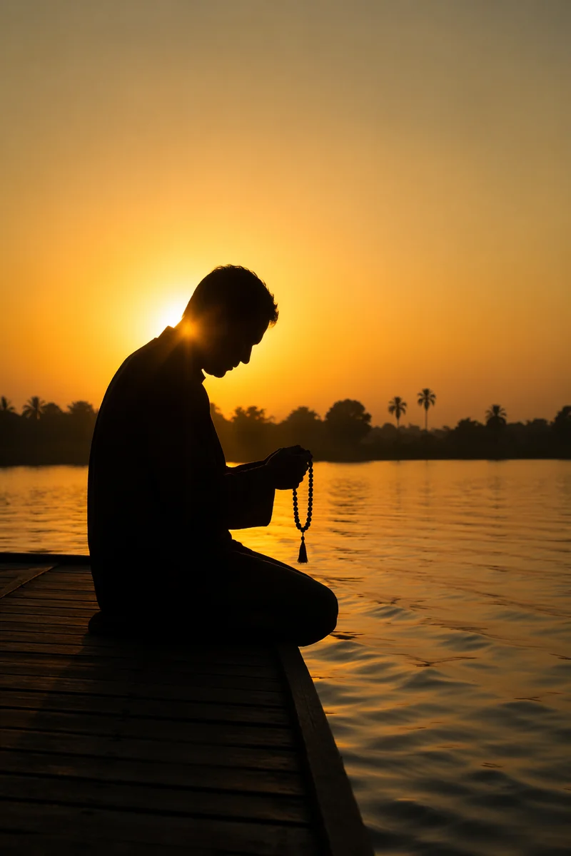 Sunset Prayer Silhouette Beside Calm Water