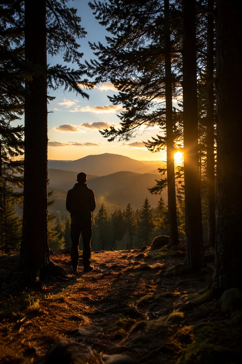 Silhouetted Prayer at Evergreen Sunset