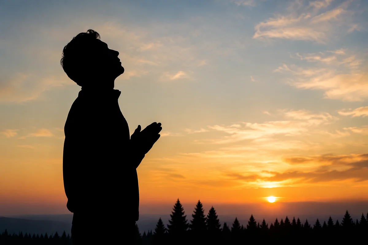 Praying Silhouette at Evergreen Sunset