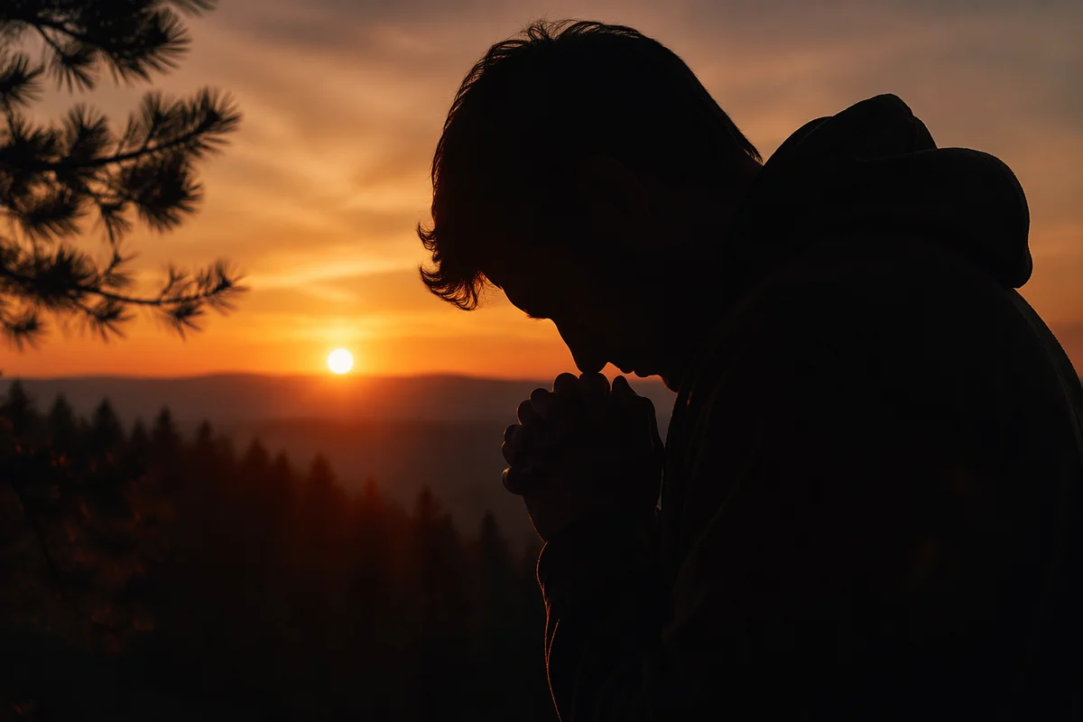 Praying Silhouette at Evergreen Sunset