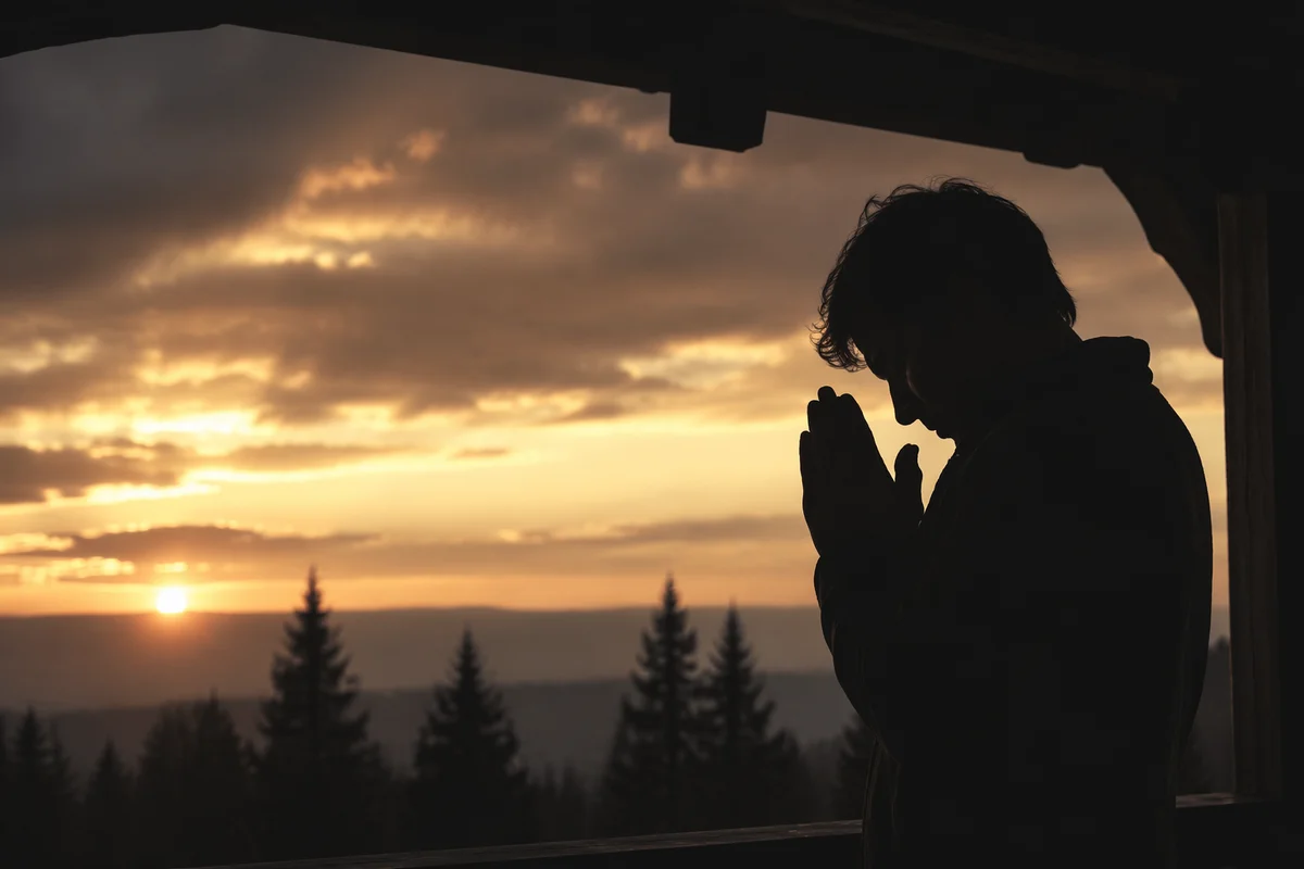 Silhouetted Prayer Beneath Sunset Sky