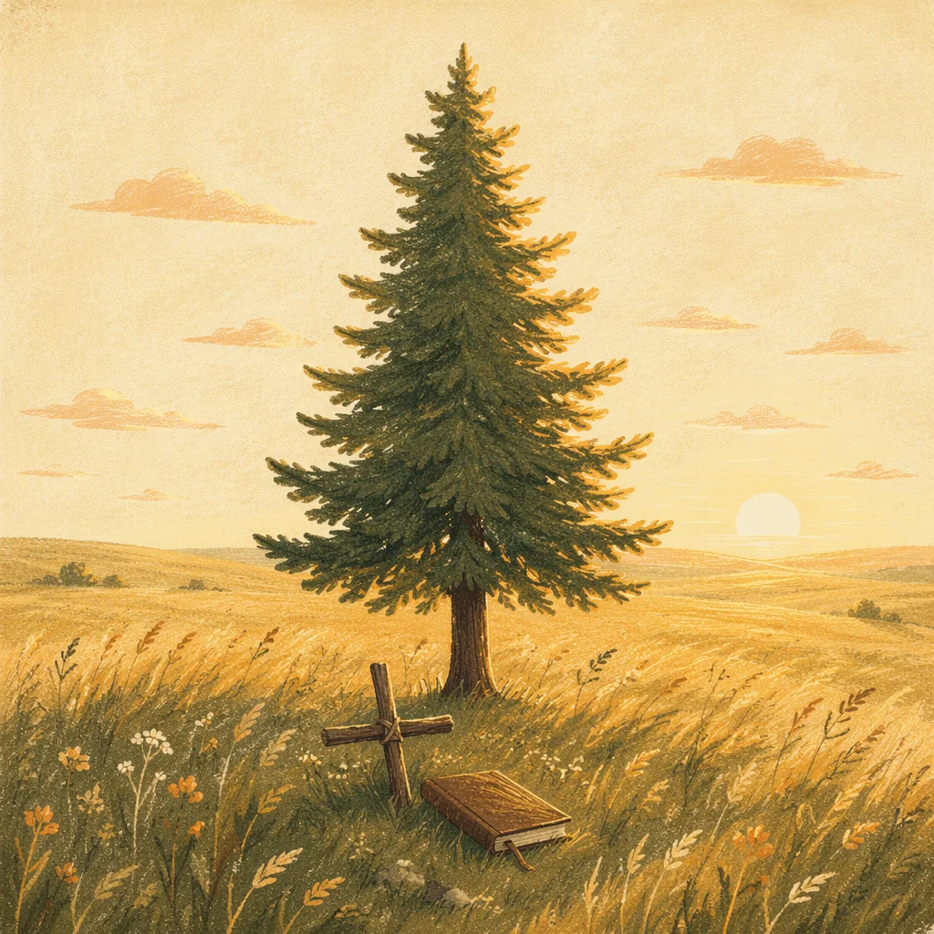 Lone Evergreen Tree at Golden Hour