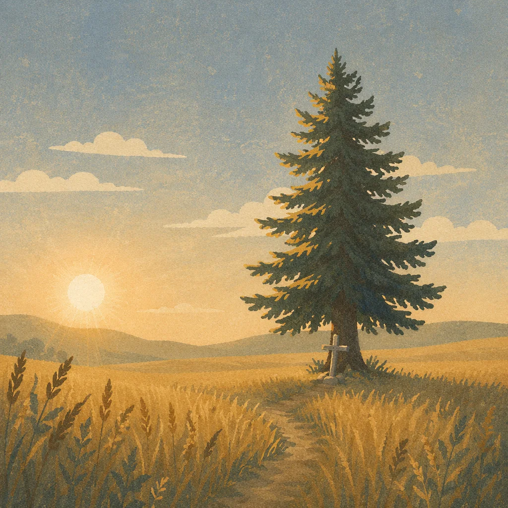 Evergreen Tree at Golden Hour Cross