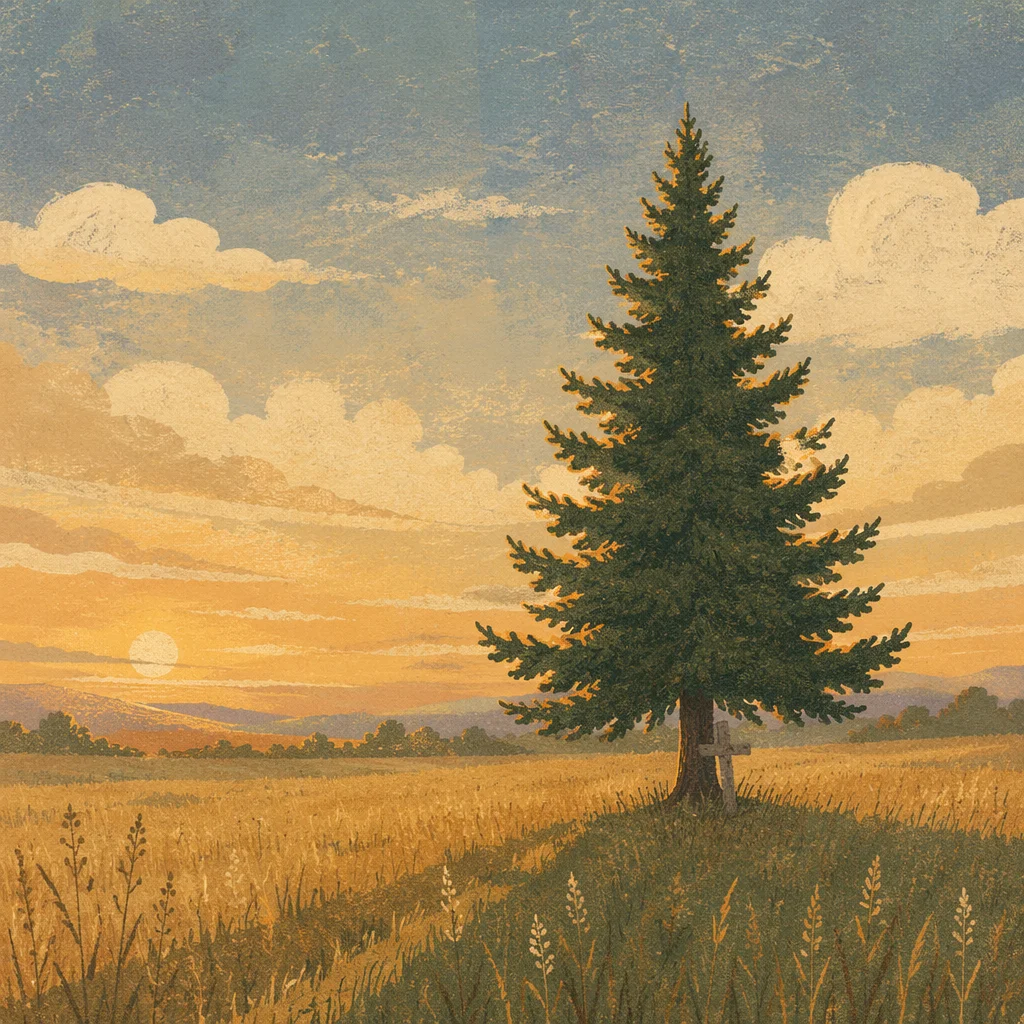 Lone Evergreen Tree at Golden Hour