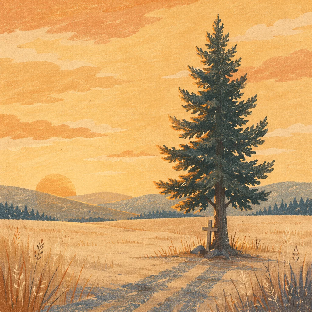 Lone Evergreen Tree at Golden Hour