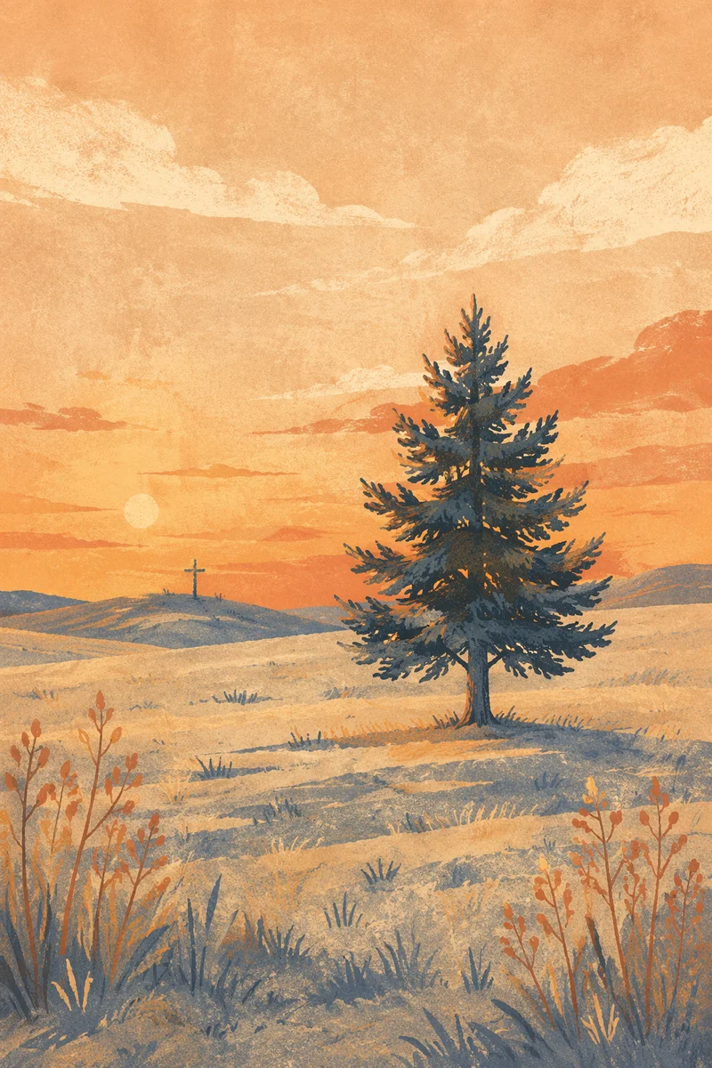 Lone Evergreen Tree at Golden Hour