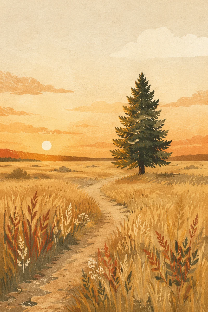 Lone Evergreen in Golden Hour Field