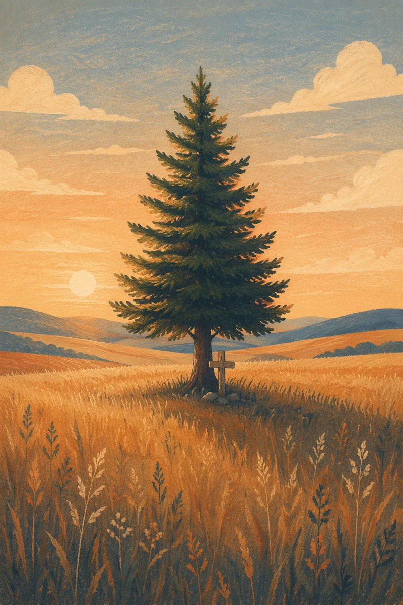 Solitary Evergreen Tree at Golden Hour