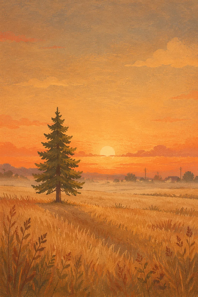 Solitary Evergreen in Golden Meadow