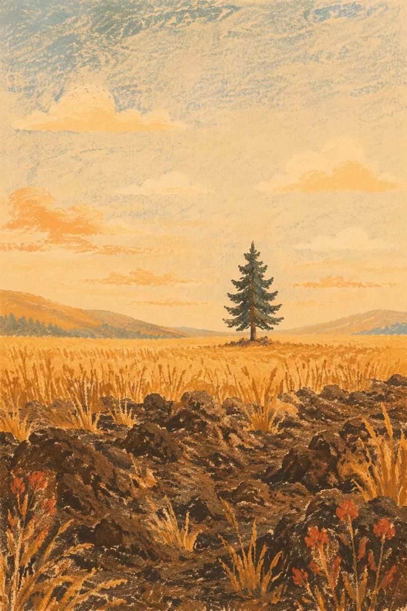 Lone Evergreen in Golden Hour Field