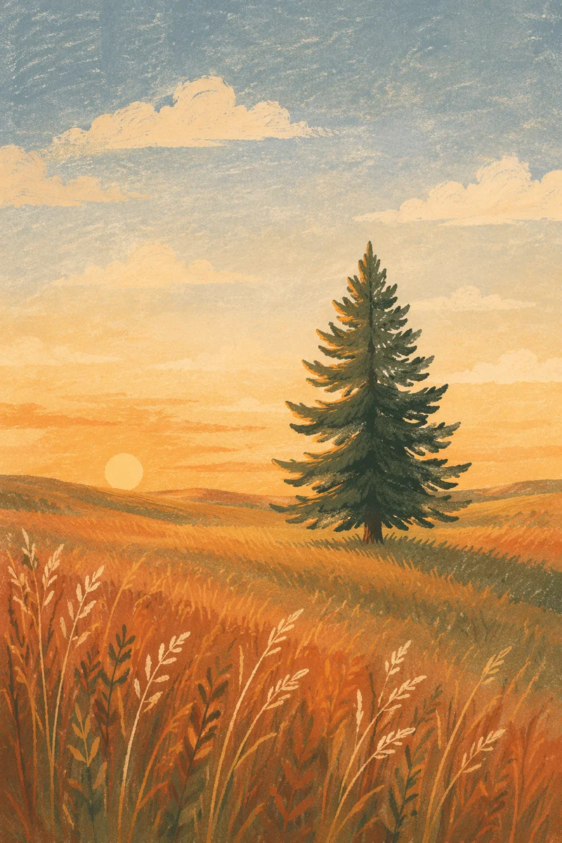 Solitary Evergreen Tree at Golden Hour