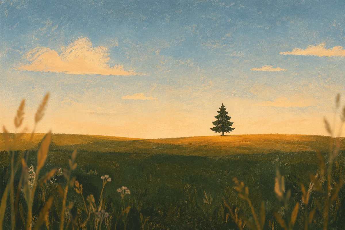 Solitary Evergreen Tree at Golden Hour